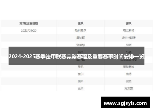 2024-2025赛季法甲联赛完整赛程及重要赛事时间安排一览