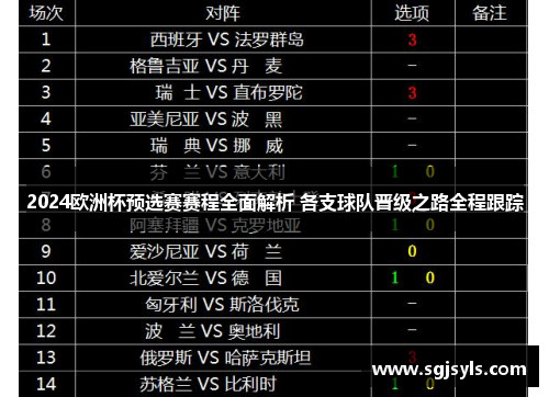 2024欧洲杯预选赛赛程全面解析 各支球队晋级之路全程跟踪